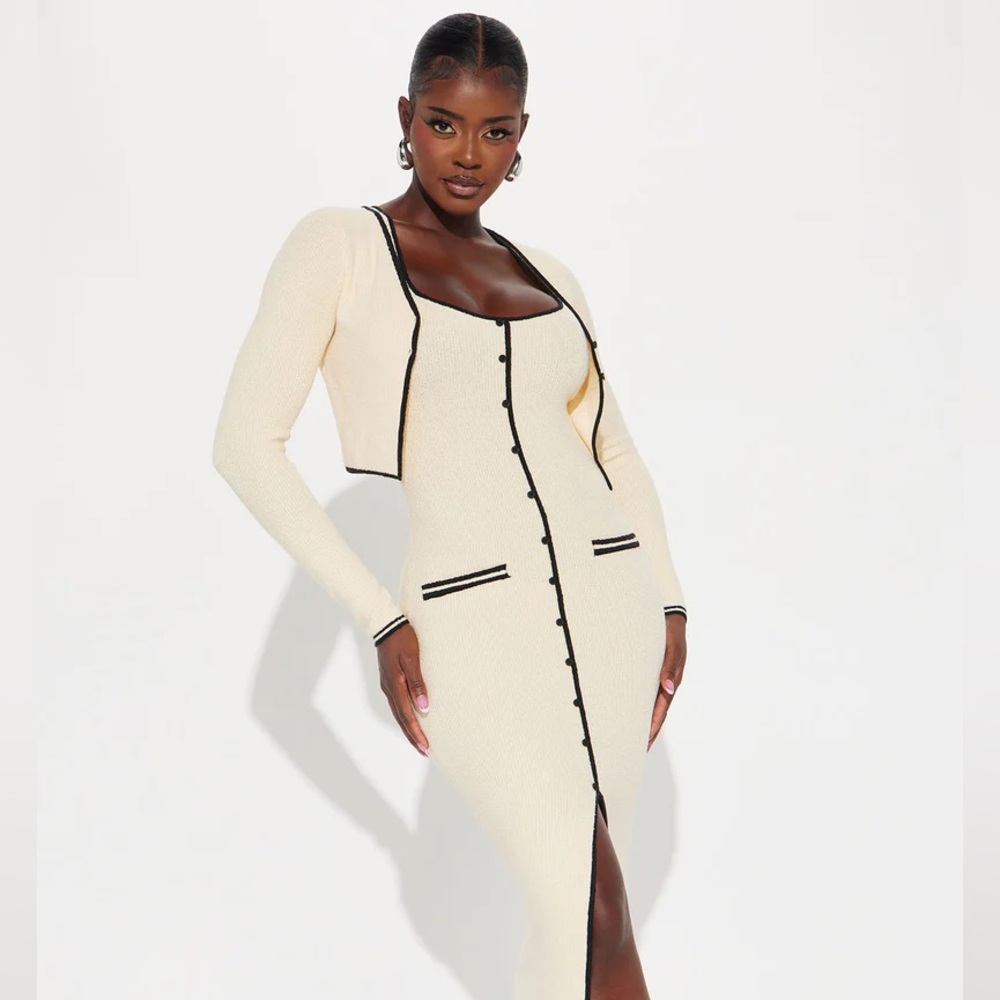 Office Hours Sweater Midi Dress Set - Off White/combo Fashion Nova